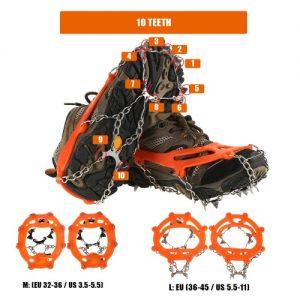 1 Pair of 10 Teeth Crampons Non-slip Shoes Cover Stainless Steel Anti Slip Ice Cleats Shoe Boot Grips Traction Snow Spikes Device Outdoor Ski Ice Snow Hiking