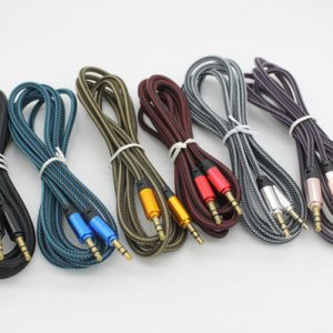 1.8m/6ft 3.5mm gold-plated connectors metal braided fabric male to male aux audio cable cord by dhl 100+