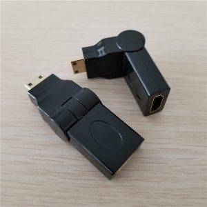 10pcs/lot 360 degree hdmi type a female to mini hdmi male adapter black for pc mobile phone