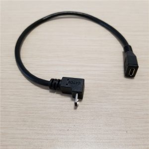 10pcs/lot 90 degree downward right angle micro usb extension data cable male to female black 25cm