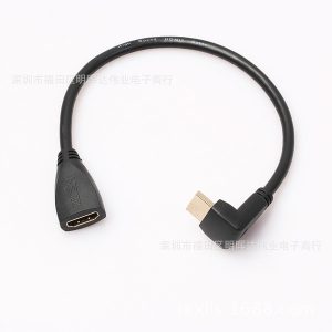 10pcs/lot 90 degree elbow hdmi adapter data extension cable male to female black 30cm for tv monitor projector