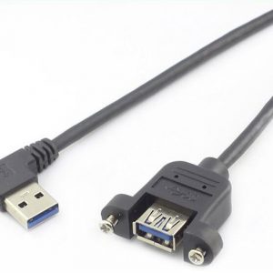 10pcs/lot 90 degree left angle usb 3.0 a male to female m/f screw lock panel mount extension cable + screws 25cm black