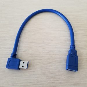 10pcs/lot 90 degree left angle usb 3.0 type a extension data cable male to female blue 30cm