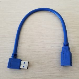 10pcs/lot 90 degree right angle usb 3.0 type a extension data cable male to female blue 30cm