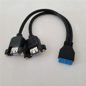 10pcs/lot double usb type a female to 19pin female adapter data cable lock panel mount with screws extension line 26cm