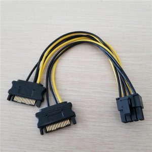 10pcs/lot dual 15pin sata male to pci-e pcie pci express graphics video display card 8pin male power supply cable cord 18awg wire pc diy