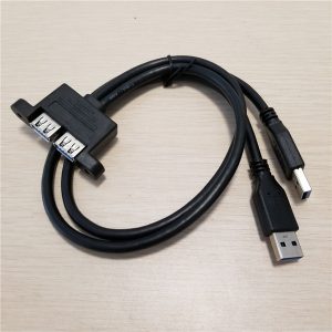 10pcs/lot dual male usb 3.0 to pannel mount usb female with screws extension data cable 50cm