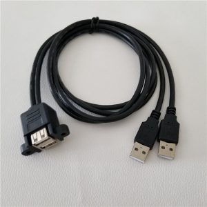 10pcs/lot dual-port usb2.0 extension cable with screw holes panel mount usb data cable black 1m