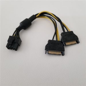 10pcs/lot graphics card pcie pci express 6pin adapter to 2 x sata 15pin power extension cable male to male 20cm