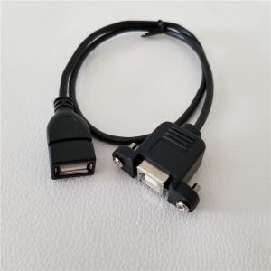 10pcs/lot usb female to female data extension cable with screws panel mount cable black 50cm