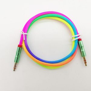 1m/3ft od 4.0 3.5mm bamboo copper shell plug rainbow woven cloth male to male aux audio cable via dhl 100+