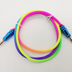 1m/3ft od 4.0 3.5mm rainbow woven cloth gourd plug male to male aux audio cable via dhl 100+