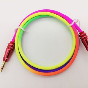 1m/3ft od 4.0 3.5mm rainbow woven cloth gourd plug male to male aux audio cable via dhl 200+