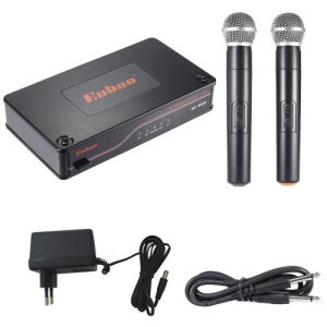 2-Channnel Handheld Wireless UHF Microphone Mic System 2 Microphones 1 Receiver XLR Output with 6.35mm Audio Cable Power Adapter for Karaoke Meeting Party