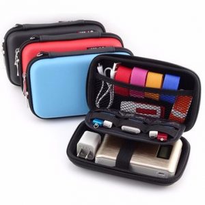 2.5'' Portable Women Digital Storage Bag Men PU Leather Power Bank Bag