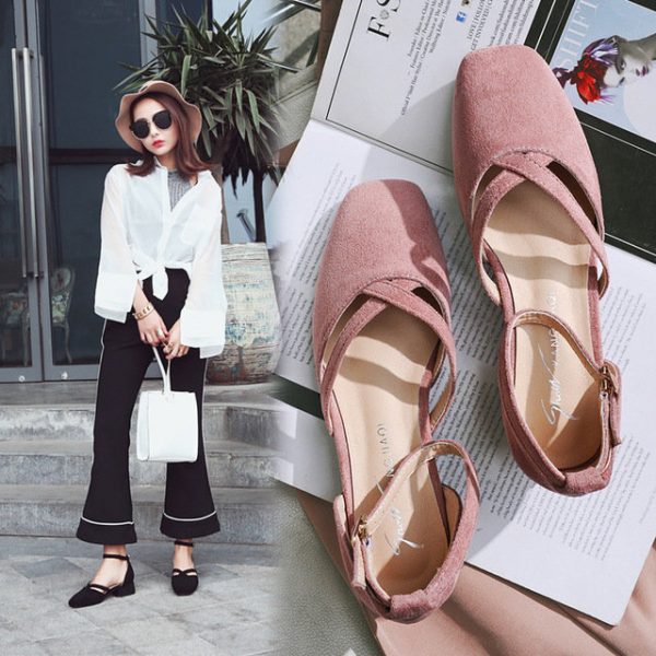 2017 New Women's Shoes Thick With Hollow Single Shoes Female Head Shallow Mouth With Baotou Sandals Women