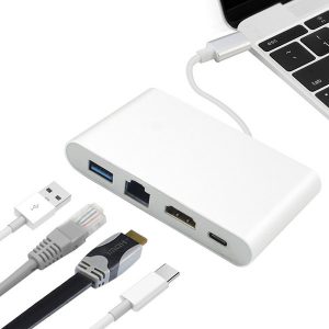 4 in 1 usb-c usb 3.1 type c to hdmi 4k+ 100m/1000mbps gigabit ethernet lan rj45 cable adapter +usb 3.0 + type-c usb-c hub video converter