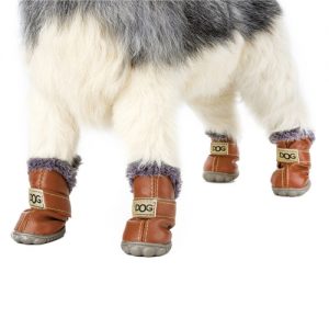 4-pcs Set Puppy Pet Dog Cat Shoes Boots Paw Protectors Winter Warm Water-resistant PU Antiskid Rubber