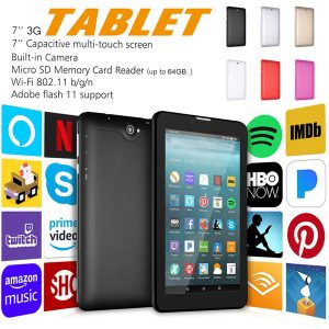 7" 8g pc tablet android quad core wifi 3g network smart tablet gsm wcdma with dual sim card slot camera phablet tablet with retail box