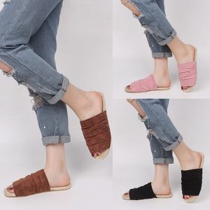 Amazonian Flat Bottom Word Sandals Female Large Size Shoes Suede Casual Hemp Rope Fisherman Leisure Flat Slippers