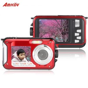 Amkov Dual LCD 2.7" HD 24MP 16X Digital Zoom 1080P 30FPS Waterproof Anti-shake Selfie Digital Camera Camcorder