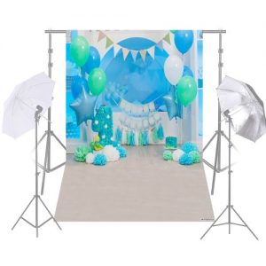 Andoer 1.5 * 2.1m/5 * 7ft First Birthday Party Photography Background Blue Balloon Flag Paper Poms Backdrop Baby Newborn Photo Studio Pros