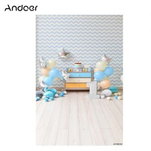 Andoer 1.5 * 2.1m/5 * 7ft First Birthday Party Photography Background Blue Balloon Star Paper Poms Cake Newborn Infant Backdrop Photo Studio Pros