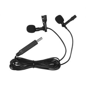 Andoer 4.5m/15ft USB Dual-head Lavalier Lapel Microphone Clip-on Omnidirectional Computer Mic for Windows Mac Video Audio Recording