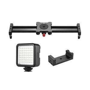 Andoer 40cm/15.7inch Aluminum Alloy Video Slider Track Rail Stabilizer with LED Light/ Phone Tripod Mount