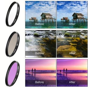 Andoer 49mm Filter Kit (UV+CPL+FLD) + Nylon Carry Pouch + Lens Cap + Lens Cap Holder + Lens Hood + Lens Cleaning Cloth