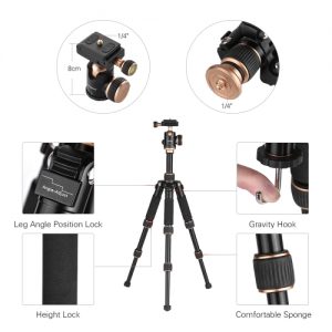 Andoer 53cm/21" Travel Portable Mini Tabletop Tripod with Phone Tripod Mount + Ball Head Quick Release Plate