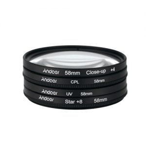 Andoer 58mm UV+CPL+Close-Up+4 +Star 8-Point Filter Circular Filter Kit Circular Polarizer Filter Macro Close-Up Star 8-Point Filter with Bag for Nikon Canon Pentax Sony DSLR Camera