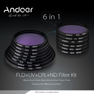 Andoer 58mm UV+CPL+FLD+ND(ND2 ND4 ND8) Photography Filter Kit Set Ultraviolet Circular-Polarizing Fluorescent Neutral Density Filter for Nikon Canon Sony Pentax DSLRs