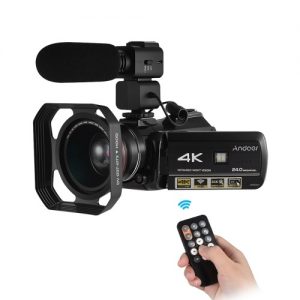 Andoer AC3 4K Digital Video Camera Camcorder with Extra 0.39X Wide Angle Lens + Lens Hood + External Microphone