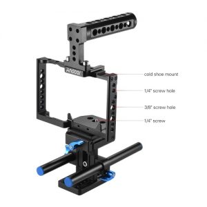 Andoer Aluminum Alloy Camera Cage + Top Handle + 15mm Rod Baseplate Kit Video Film Movie Making Stabilizer System for Panasonic GH5 Camera