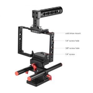 Andoer Aluminum Alloy Camera Cage + Top Handle + 15mm Rod Baseplate Kit Video Film Movie Making Stabilizer System for Panasonic GH5 Camera