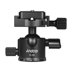 Andoer C-10 Aluminum Alloy Camera Tripod Ball Head Mini Ballhead Low Center of Gravity +1pc Spare Quick Release Plate for Canon Nikon Sony DSLR ILDC Cameras Max. Load 6kg Black