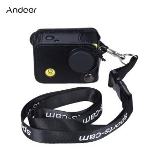 Andoer Clip-on Black Sports Camera Protecive Carrying Hanging Case Bag with Neck Lanyard & Lens Cap for Andoer Q3H / Q3 or the Same Size Action Cam