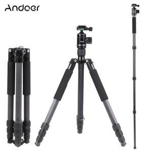 Andoer Foldable Portable Carbon Fiber Tripod 15KG Maximum Loading Unipod Monopod with 36mm Ball Head 28mm Max Tube Diameter for Canon Nikon Pentax Sony DSLR Camera