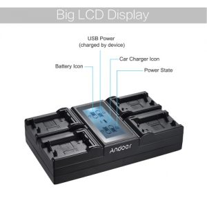 Andoer NP-FW50 NPFW50 4-Channel Digital Camera Battery Charger w/ LCD Display for Sony a7 a7R a7sII a7II a6500 A6300 a7RII NEX Series