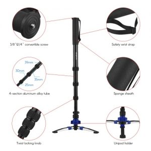 Andoer Professional Aluminum Alloy 4-Section Telescopic Photography Monopod w/ Unipod Holder Twist Locking Design 1/4" 3/8" Screw Mounts for Canon Nikon Sony DSLR Camera Camcorder Max. Load Capacity 15kg