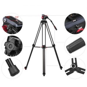 Andoer Professional Aluminum Alloy Camera Video Tripod Panorama Fluid Hydraulic Head Ballhead for Canon Nikon Sony DSLR Recorder DV Max Height 67 Inches Max Load 10KG with Carrying Bag