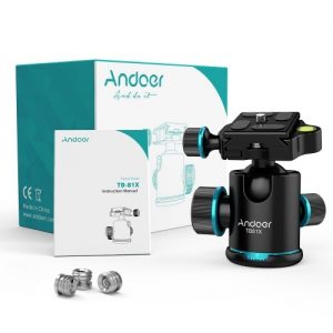 Andoer TB81X Tripod Ball Head 360 Degree Rotating Panoramic Ballhead for Tripod Monopod Slider DSLR Camera with 3Pcs 1/4" to 3/8" Srew Adapter and 2pcs Plate Max Load 8Kg/17.64Lbs