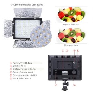 Andoer W300 Video Photography Light Lamp Panel 300 LEDs 6000K for Canon Nikon Pentax Sony (Alpha) Olympus Fujifilm DSLR Camera DV Camcorder