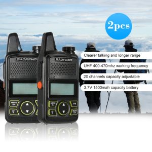 BaoFeng BF-T1 Mini Two Way Radio Walkie Talkie UHF 400-470 MHz 20CH Portable Handheld Interphone 1500mah Battery Flashlight