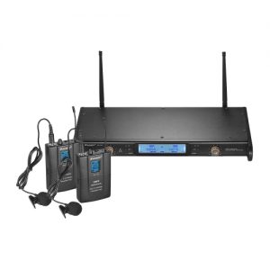 Baomic BM-7200 UHF Wireless Microphone System 2 Lapel Lavalier Microphones + 2 Bodypack Transmitters + 1 Receiver with LCD display for Business Meeting Public Speech Classroom Teaching