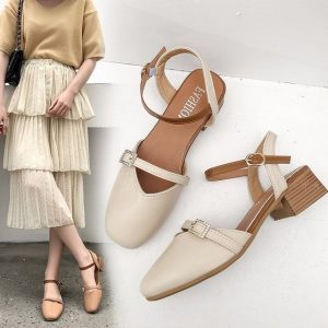 Baotou Sandals Female New Wild With Students Retro Word Buckle Square Head Mary Jane With Single Shoes