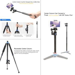 Benro IS05 Portable Light Aluminum Alloy Tripod Kit Center Column Can Turn to Selfie Stick for Smartphone Mirrorless Camera DSLR Camera