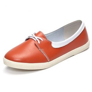 Big Size Candy Color Lace Up Soft Leather Casual Flat Shoes