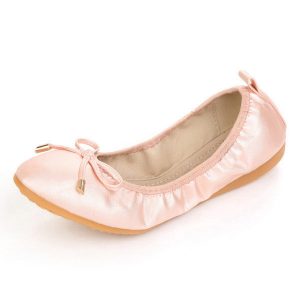 Big Size Egg Roll Pure Color Slip On Flat Butterfly Knot Folded Shoes